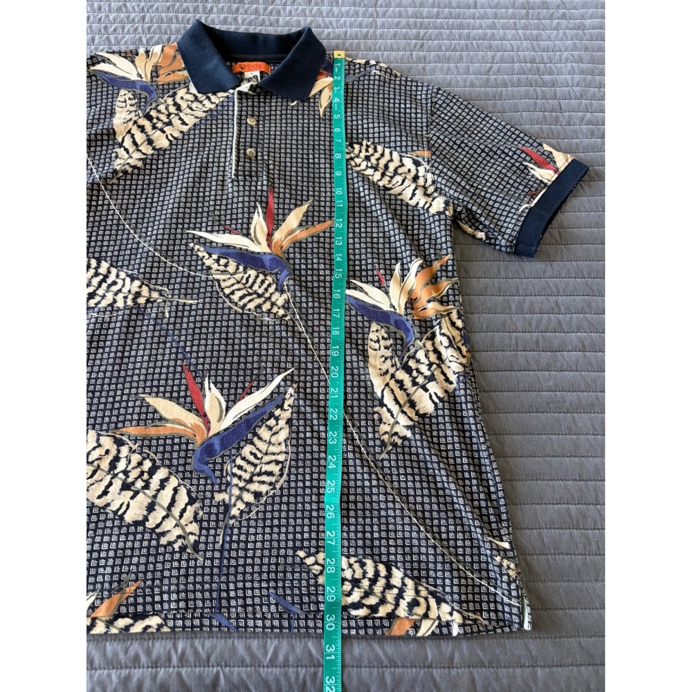 Urban Outfitters BDG Mens Bird of Paradise Floral Polo Shirt Navy Blue Medium - Picture 5 of 9